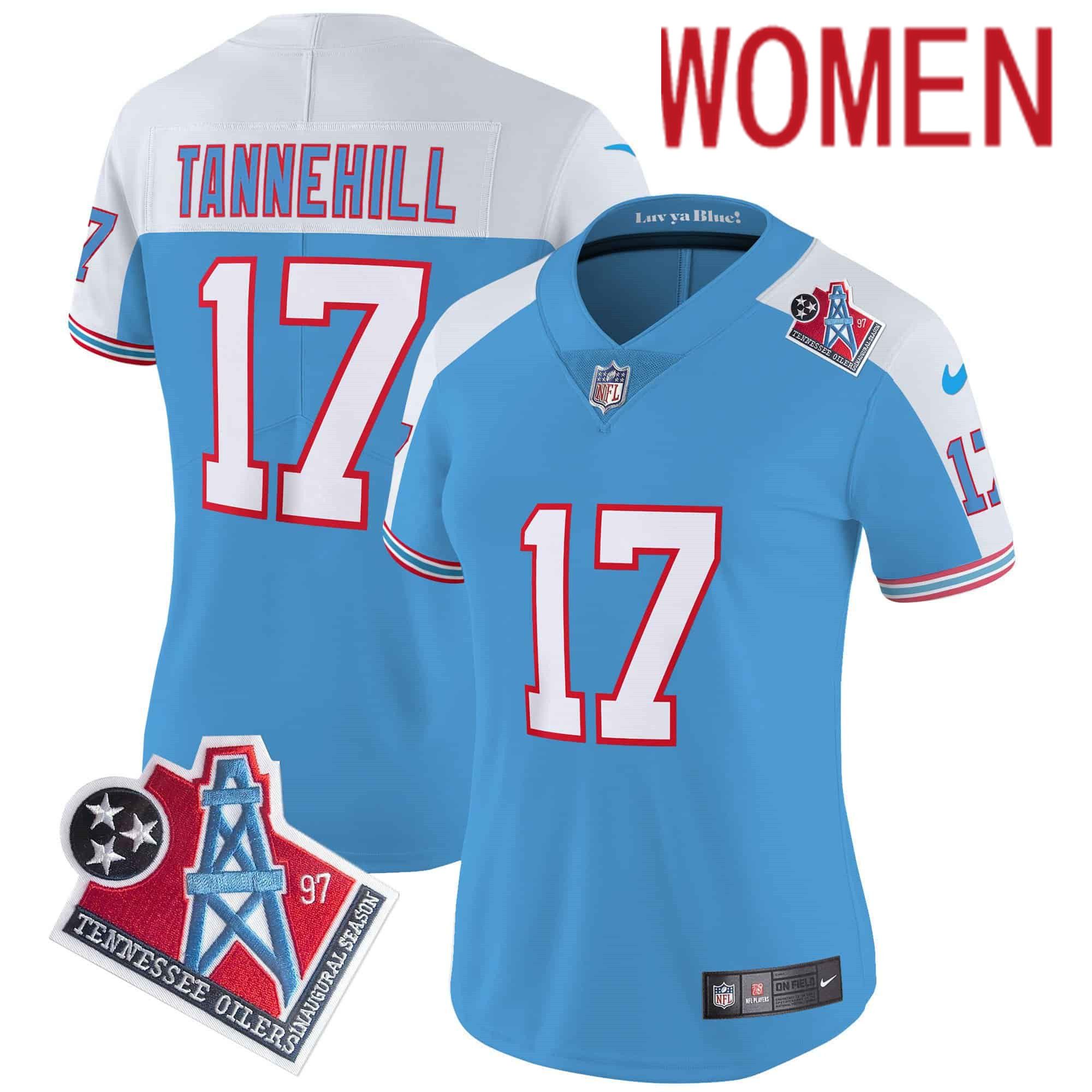 Women Tennessee Titans #17 Tannehill Light Blue 1997 Throwback 2024 Nike Limited Vapor NFL Jersey style 1